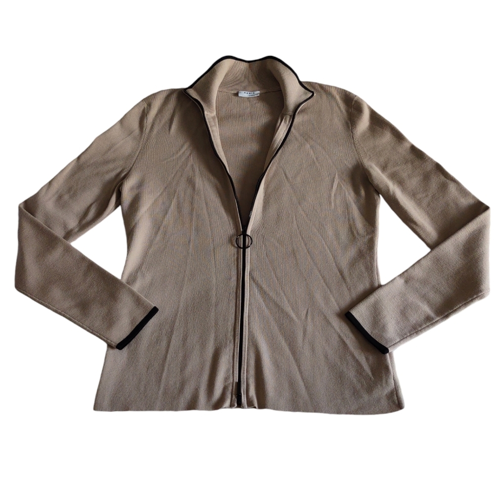 Akris Punto Stretch Virgin Wool Blend Zip Up Cardigan Base Layer Size 8 Tan